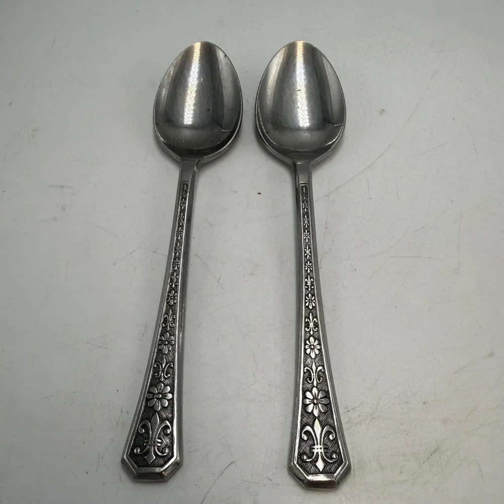 Interpur Florenz Stainless Steel Japan Fleur De Lis Floral Spoons 2 Vintage